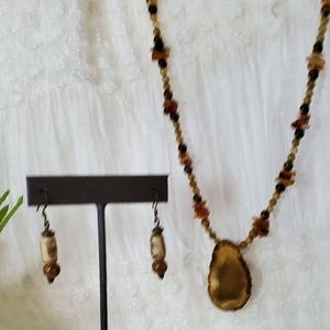 Geode and Amber Necklace and Earrings